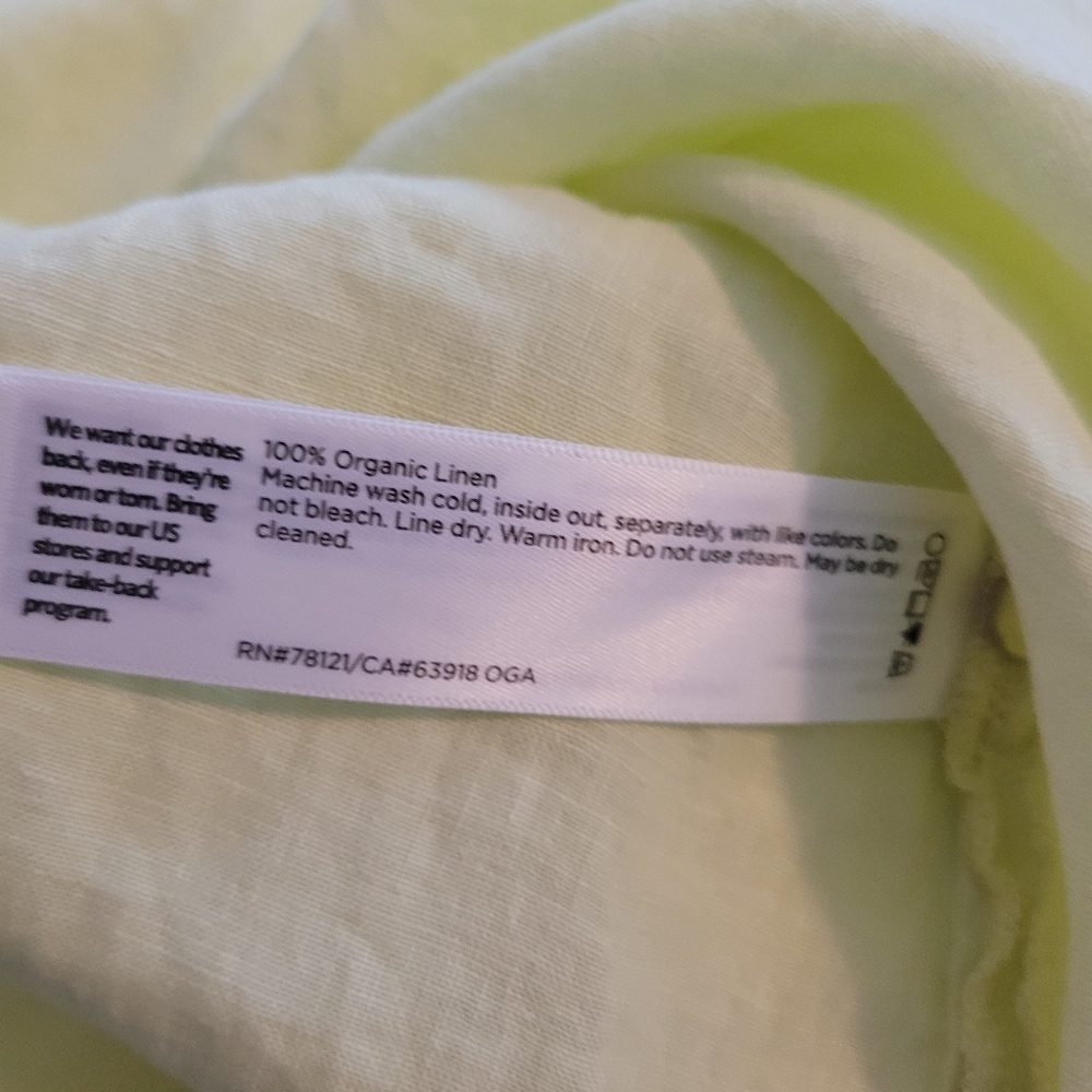 Eileen Fisher Organic Linen Sleeveless Shirt Yellow XS Button Down - Picture 5 of 6